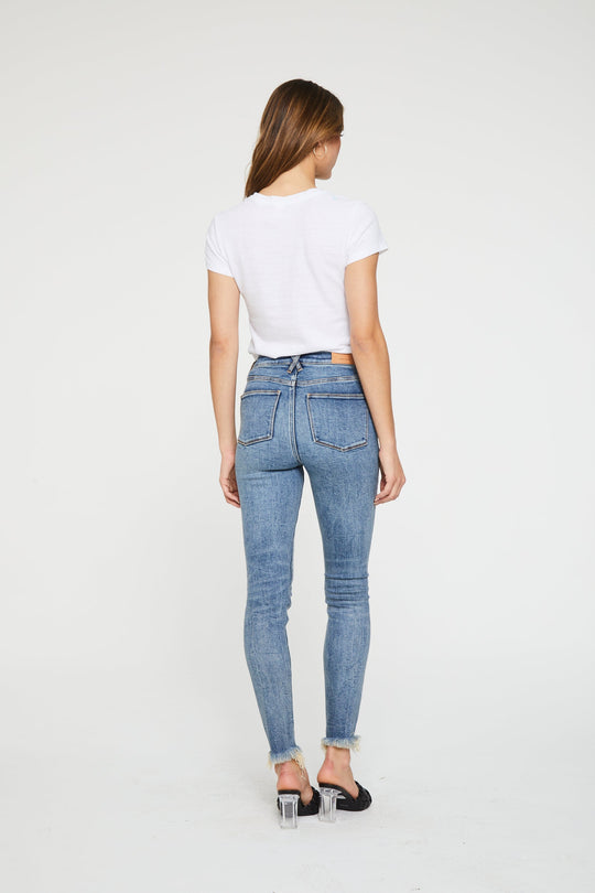 image of a female model wearing a OLIVIA SUPER HIGH RISE ANKLE SKINNY JEANS WEST CANYON DEAR JOHN DENIM 