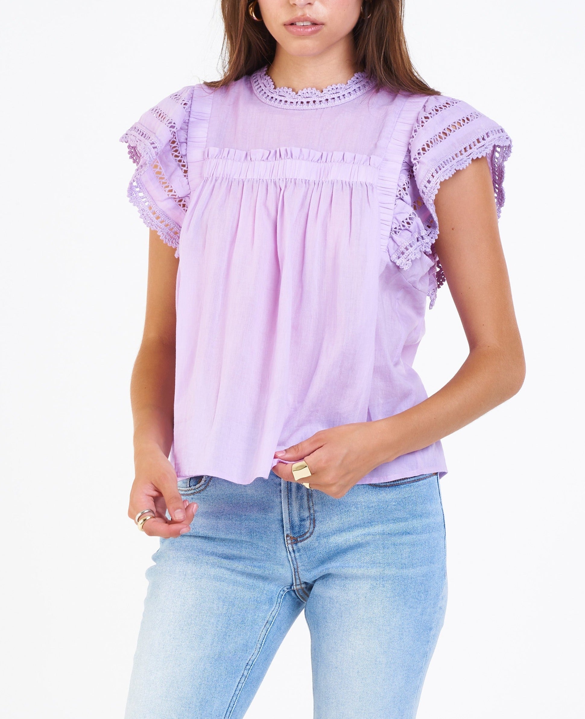 DEAR JOHN, EDITH LACE DETAIL TOP in LILAC LUSH