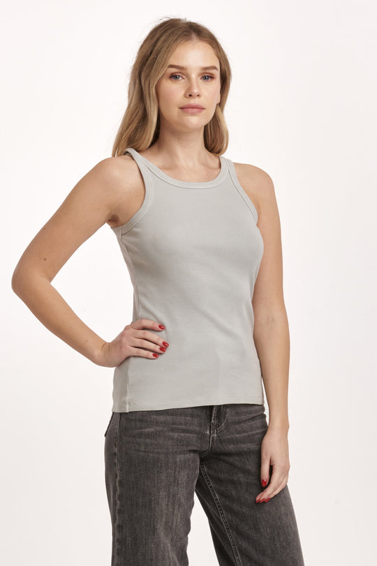 image of a female model wearing a TAMIA RACER TANK DIGITAL MIST DEAR JOHN DENIM 