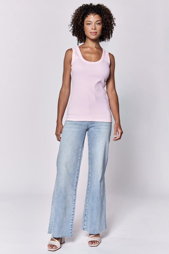 image of a female model wearing a PAULA SCOOP TANK PINK A BOO DEAR JOHN DENIM 