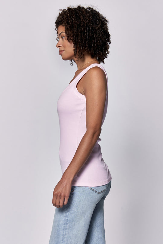 image of a female model wearing a PAULA SCOOP TANK PINK A BOO DEAR JOHN DENIM 