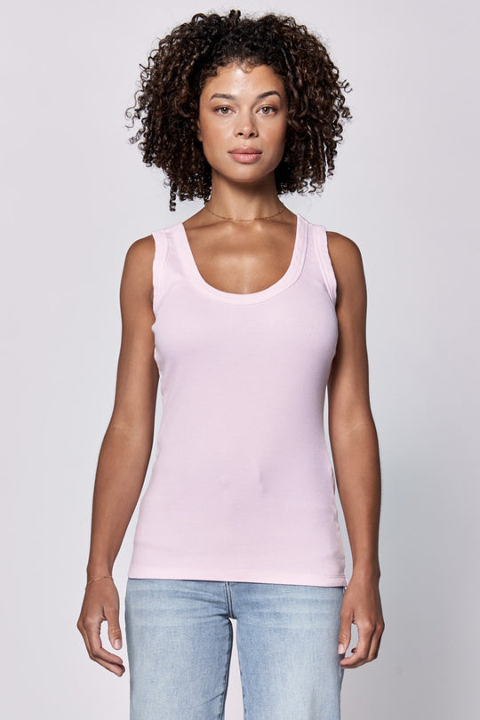 image of a female model wearing a PAULA SCOOP TANK PINK A BOO DEAR JOHN DENIM 