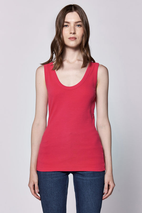 image of a female model wearing a PAULA SCOOP TANK RASPBERRY DEAR JOHN DENIM 