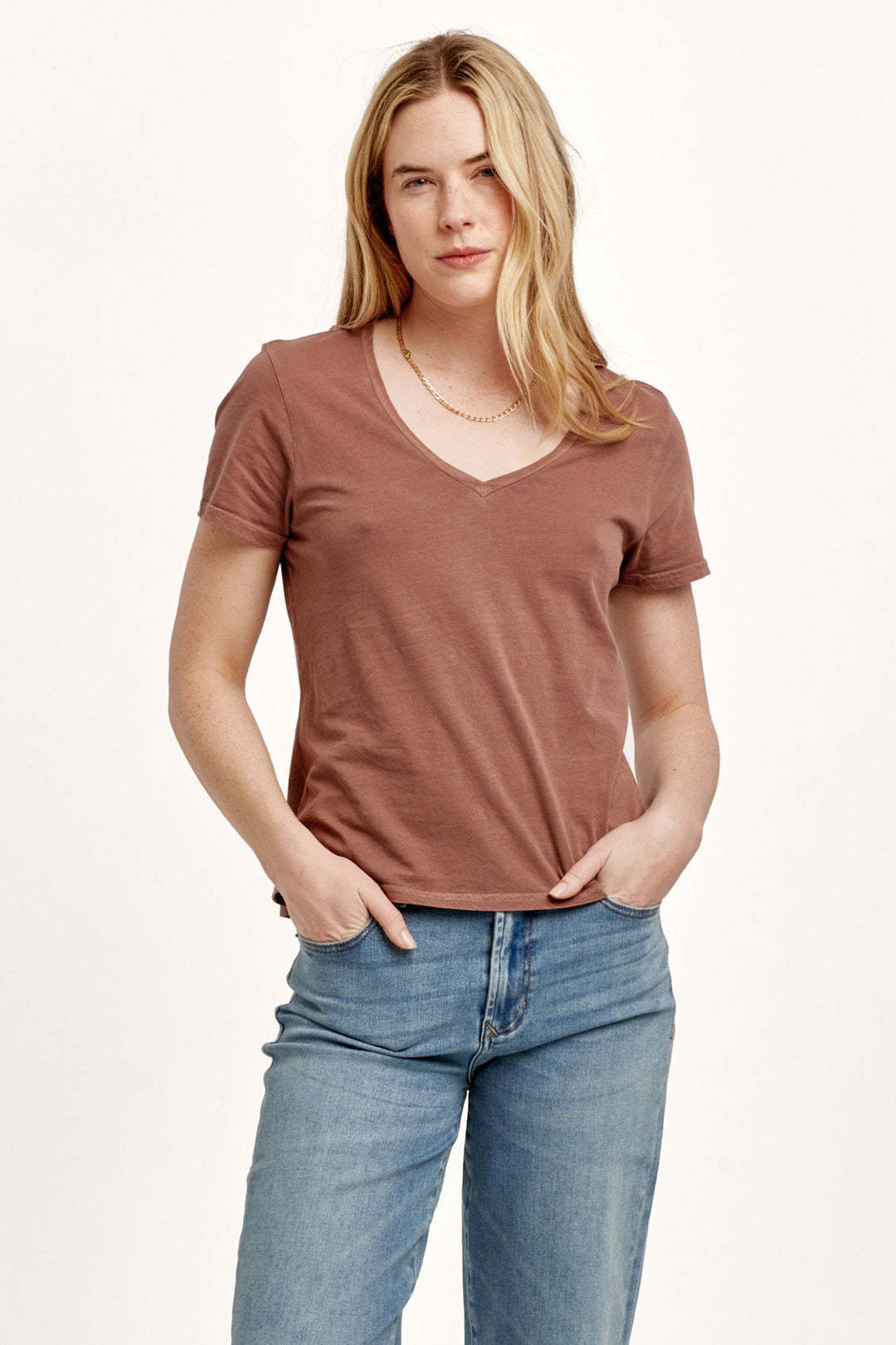 image of a female model wearing a MADELYN SHORT SLEEVE JERSEY TEE NUTSHELL DEAR JOHN DENIM 