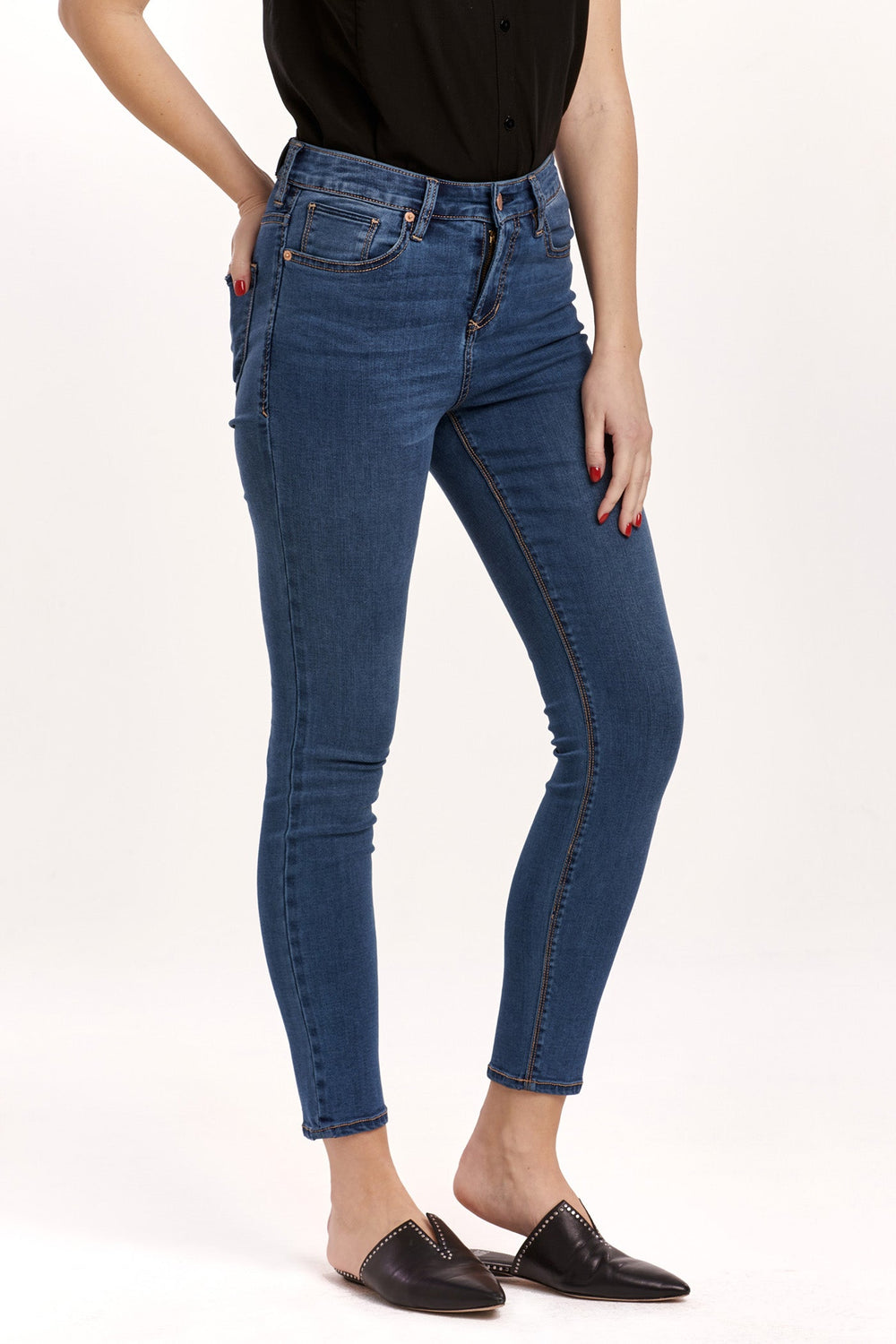 image of a female model wearing a OLIVIA HIGH RISE ANKLE SKINNY JEANS CALIX DEAR JOHN DENIM 