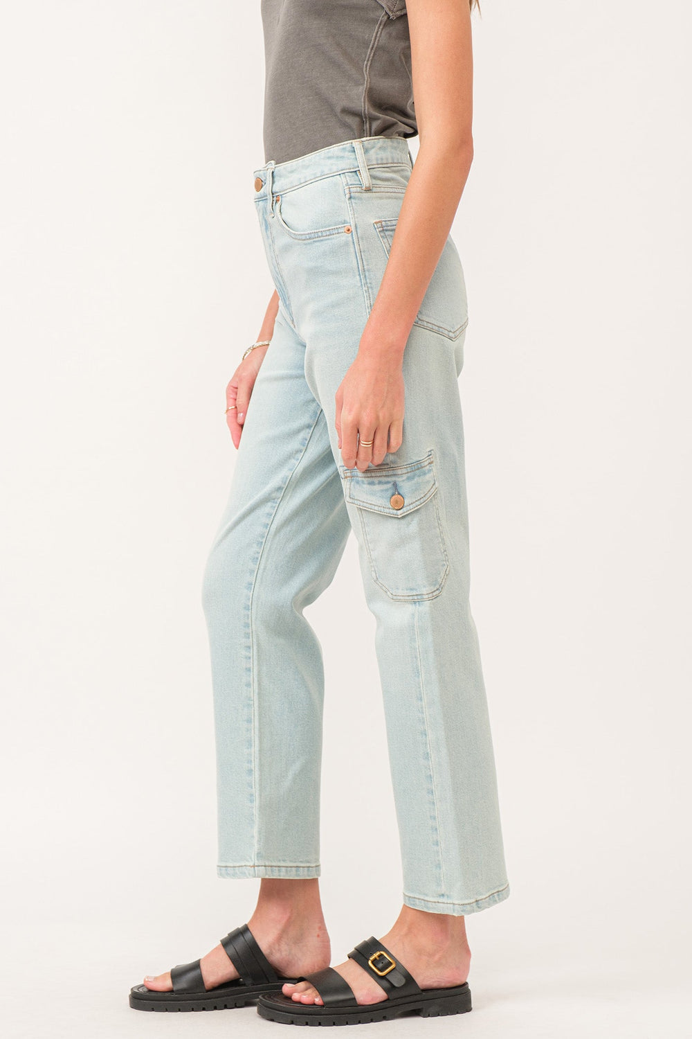 image of a female model wearing a 90S SUPER HIGH RISE ANKLE STRAIGHT JEANS FOSTER DEAR JOHN DENIM 