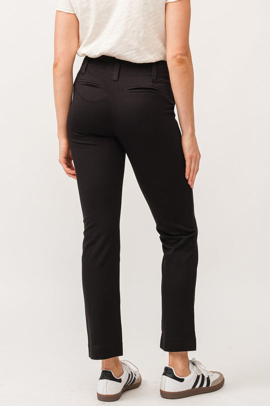 image of a female model wearing a FRANKIE HIGH RISE CROPPED INSEAM STRAIGHT LEG PANTS BLACK DEAR JOHN DENIM 