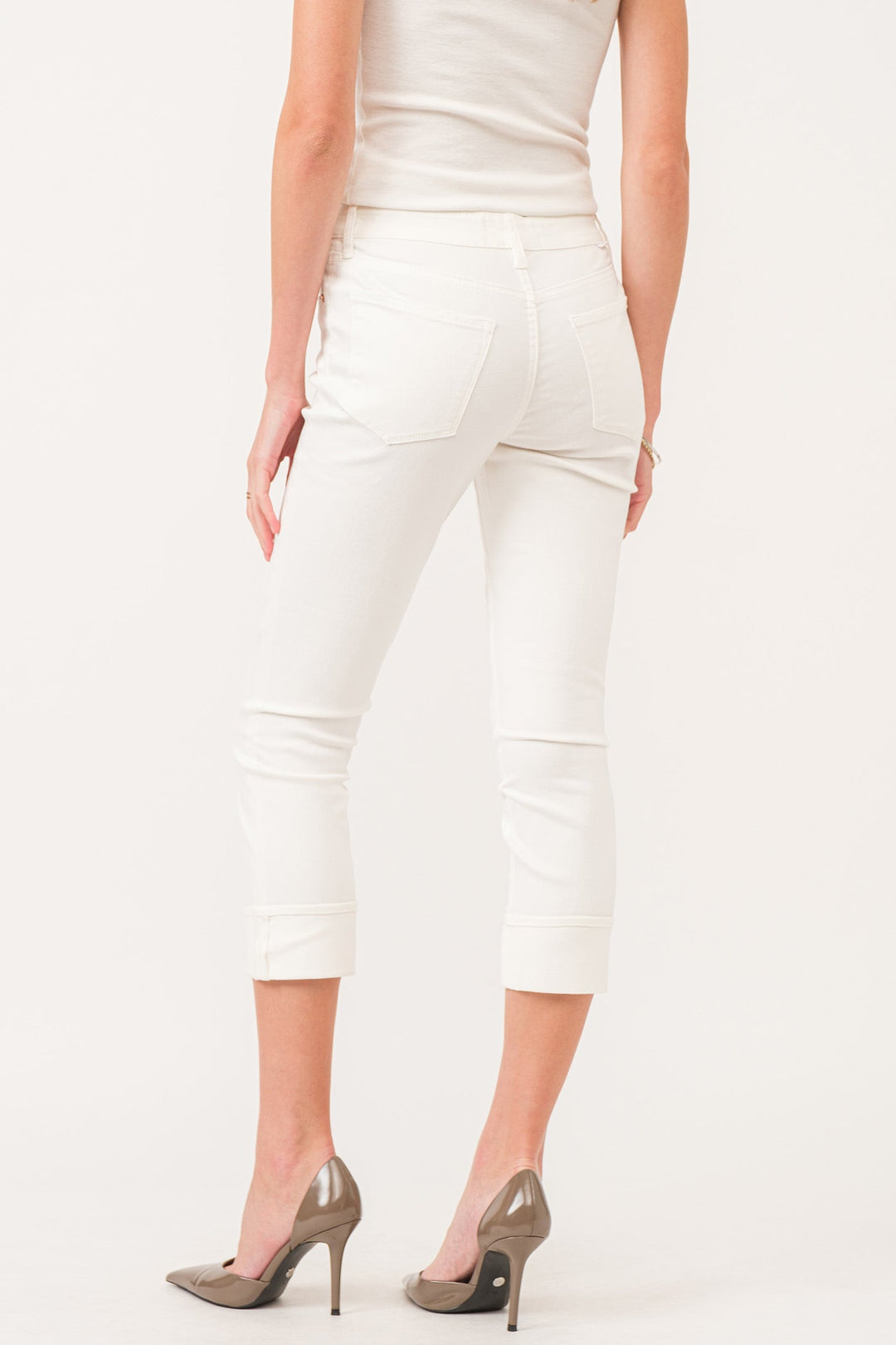 image of a female model wearing a BLAIRE HIGH RISE CUFFED SLIM STRAIGHT JEANS WHITE DEAR JOHN DENIM 