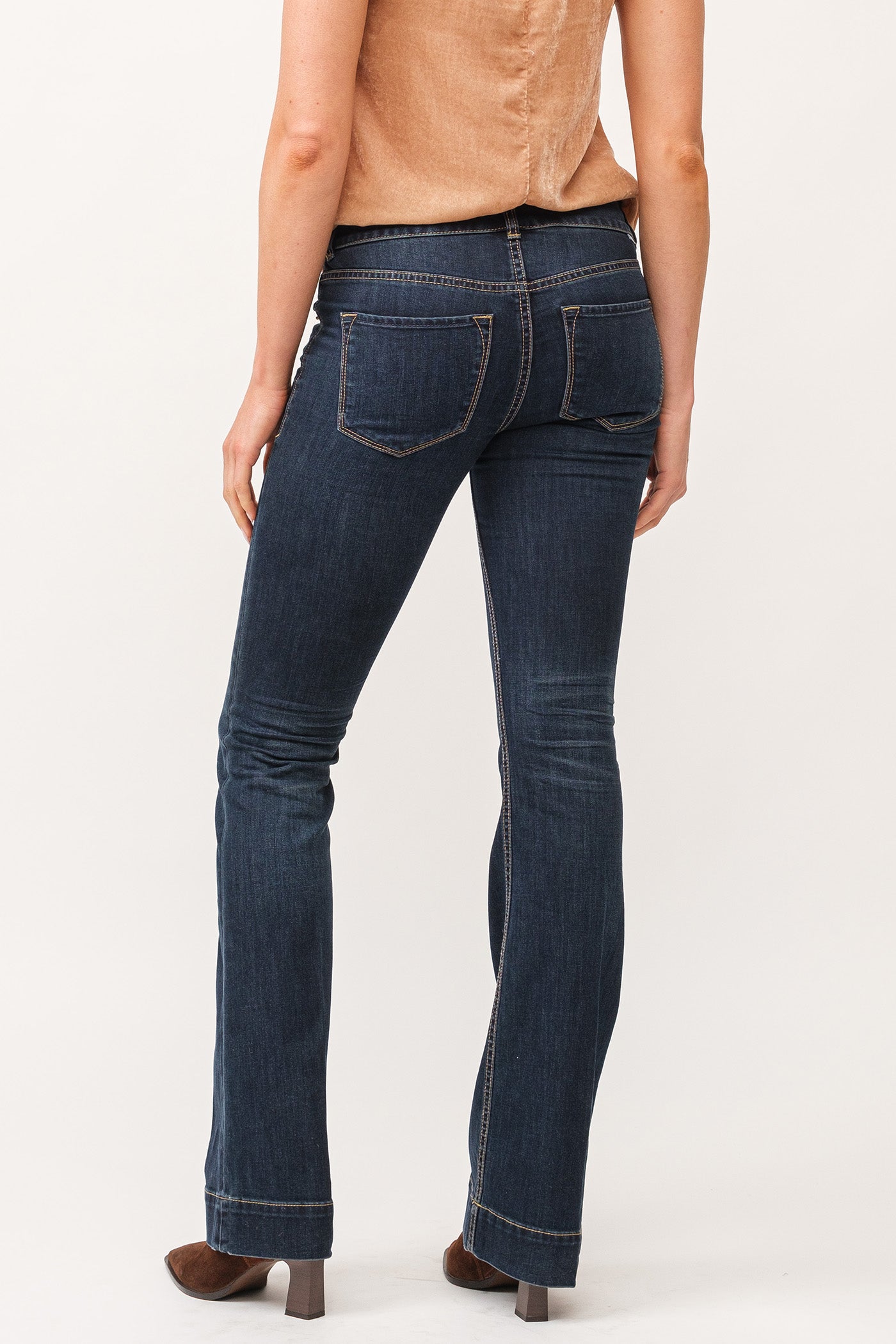 image of a female model wearing a JAXTYN MID RISE CLEAN WIDE HEM BOOTCUT JEANS EMOTION DEAR JOHN DENIM 