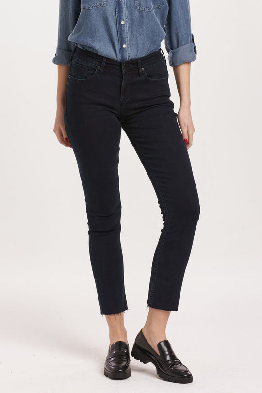 image of a female model wearing a BLAIRE MID RISE SLIM STRAIGHT JEANS YORKVILLE DEAR JOHN DENIM 