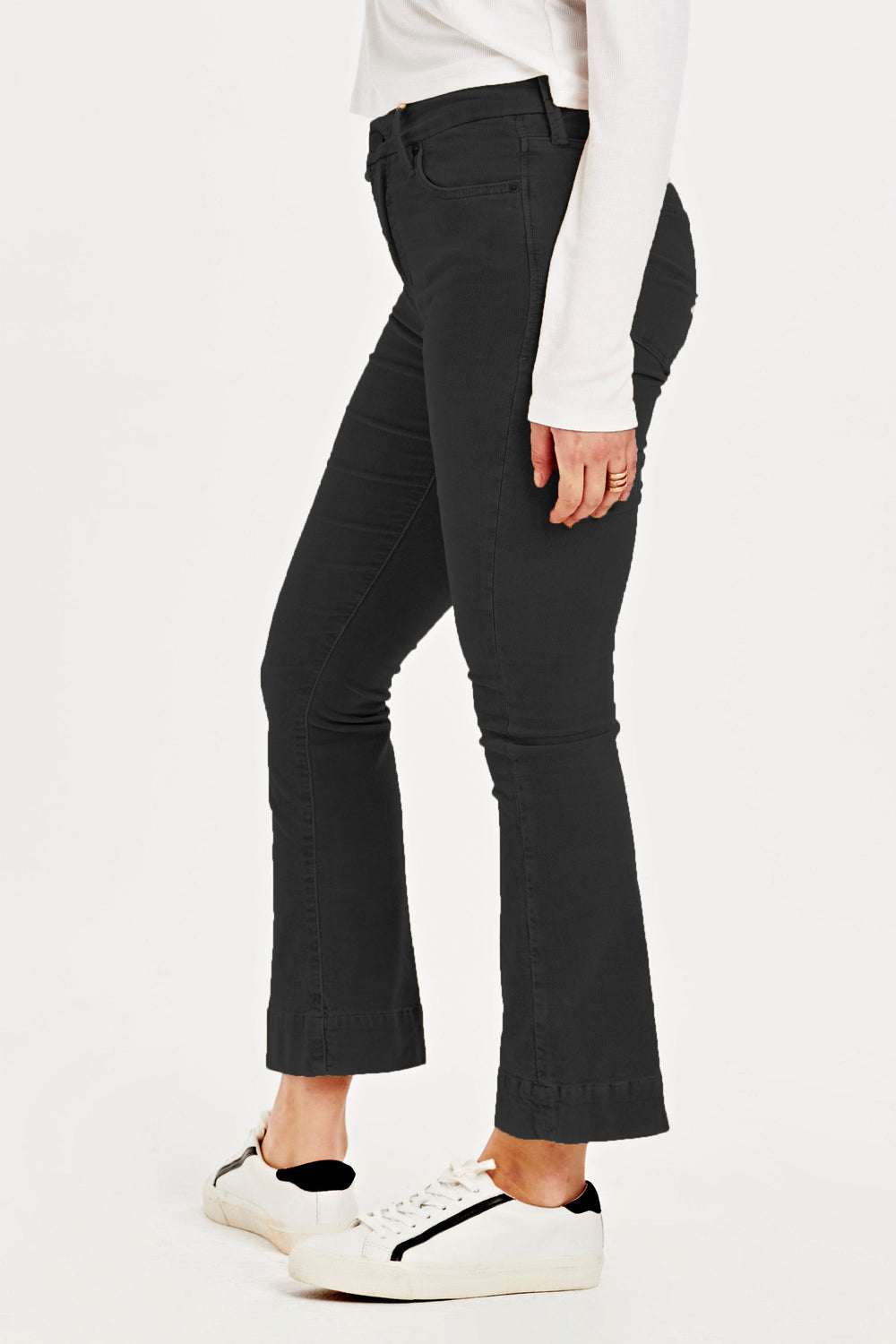 JEANNE SUPER HIGH RISE CROPPED FLARE CORDUROY PANTS BLACK