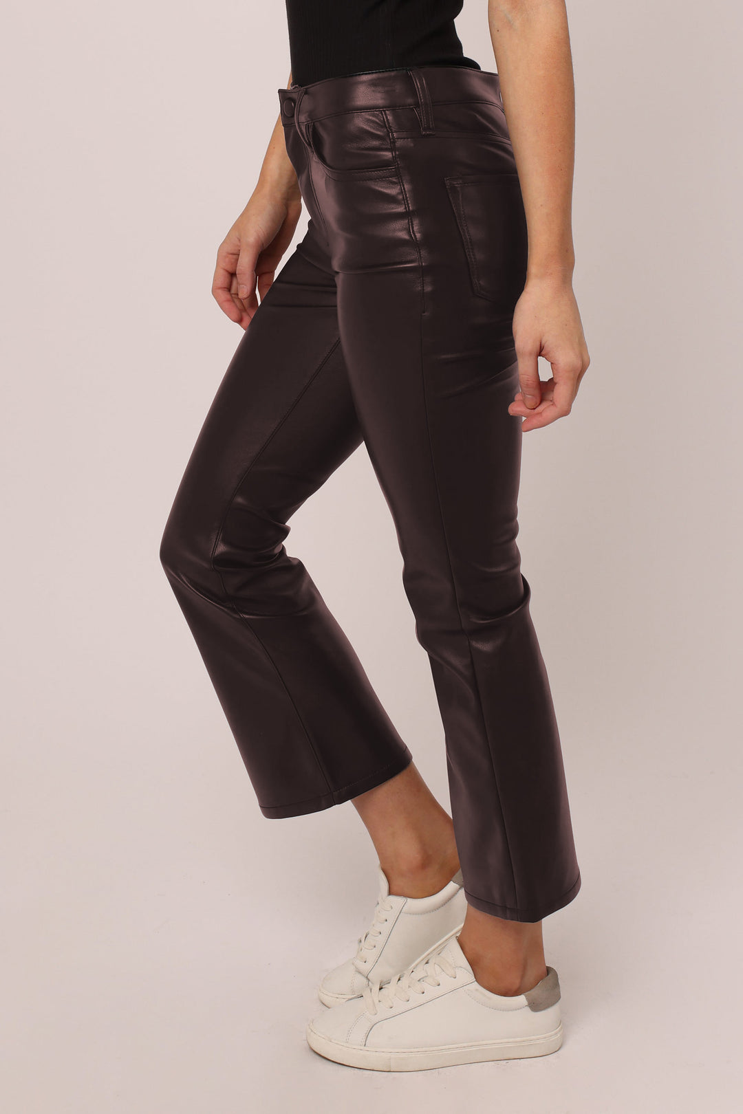 Faux Leather Straight Leg Cropped Denim
