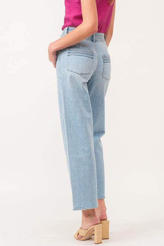 image of a female model wearing a HOLLY SUPER HIGH RISE STRAIGHT JEANS AUSTIN DEAR JOHN DENIM 