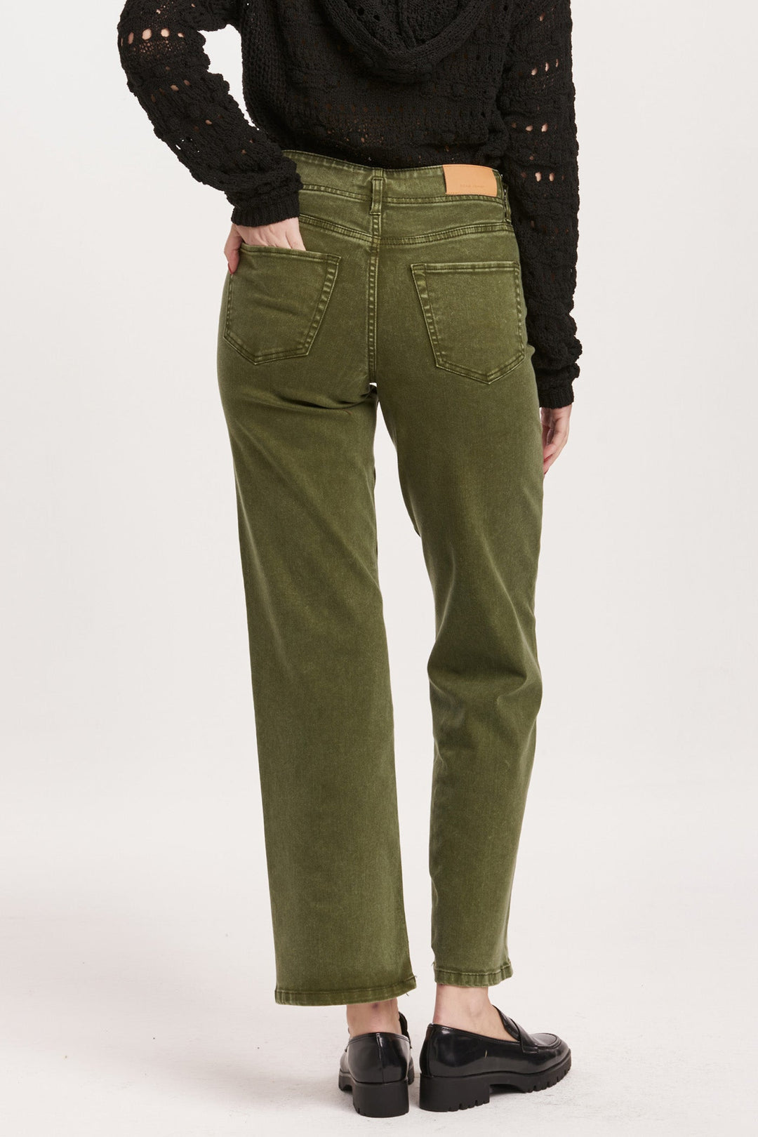 image of a female model wearing a HOLLY SUPER HIGH RISE WIDE HEM STRAIGHT JEANS ARMY DEAR JOHN DENIM 