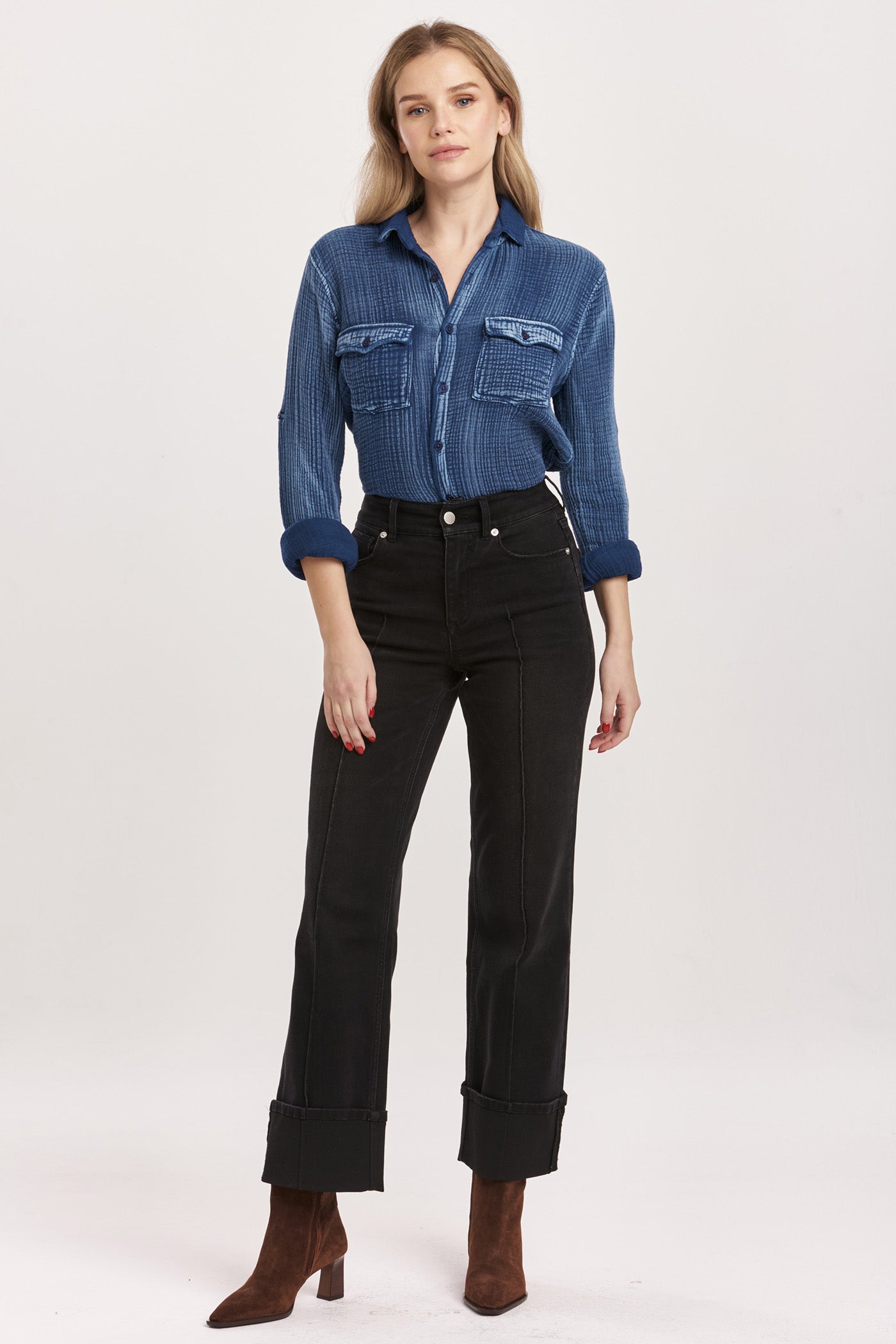 Super high waisted button fashion up jeans