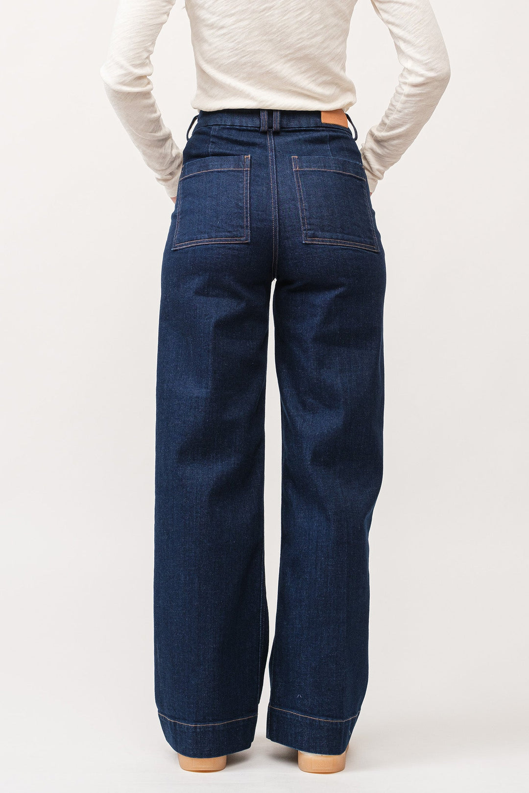 image of a female model wearing a AUDREY HIGH RISE WIDE CLEAN HEM JEANS BLUEWATER DEAR JOHN DENIM 