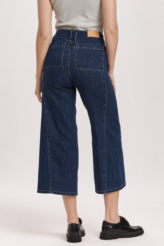 image of a female model wearing a AUDREY SUPER HIGH RISE CROPPED WIDE LEG JEANS BRECKENRIDGE DEAR JOHN DENIM 