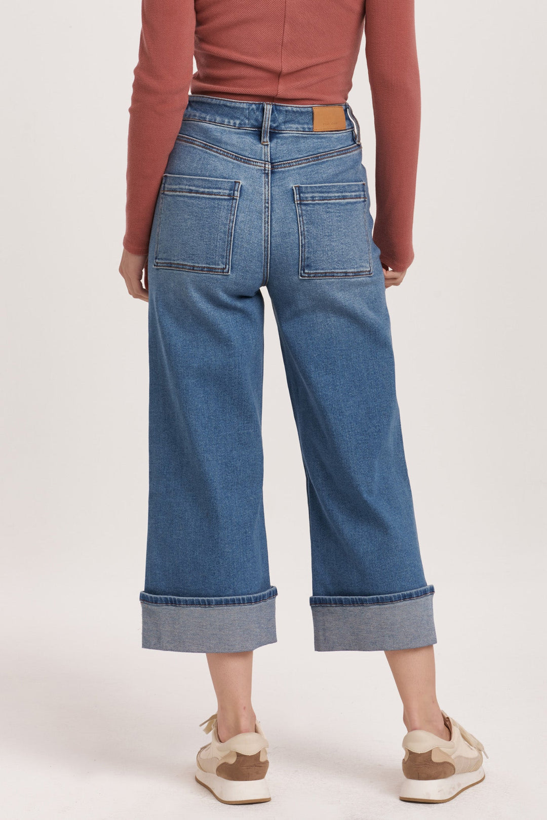 image of a female model wearing a AUDREY SUPER HIGH RISE CROPPED WIDE LEG JEANS SHALLOU DEAR JOHN DENIM 