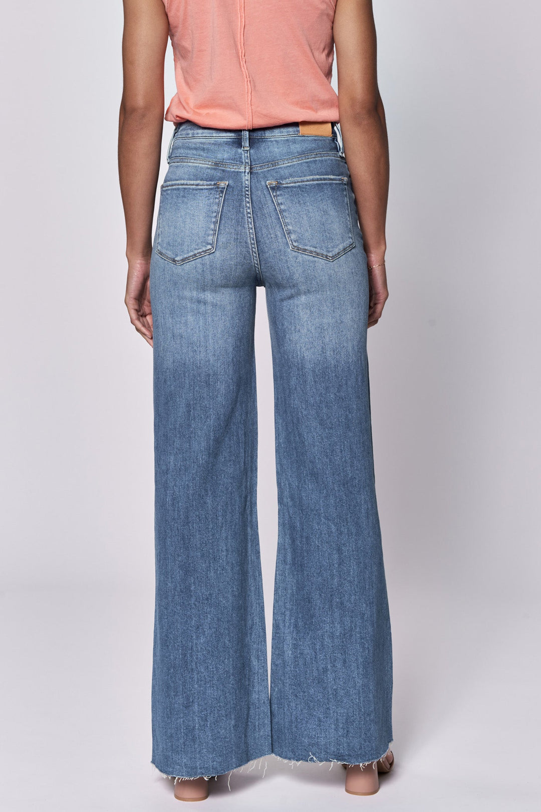 image of a female model wearing a FIONA HIGH RISE FULL INSEAM CUT OFF HEM JEANS NATAL DEAR JOHN DENIM 