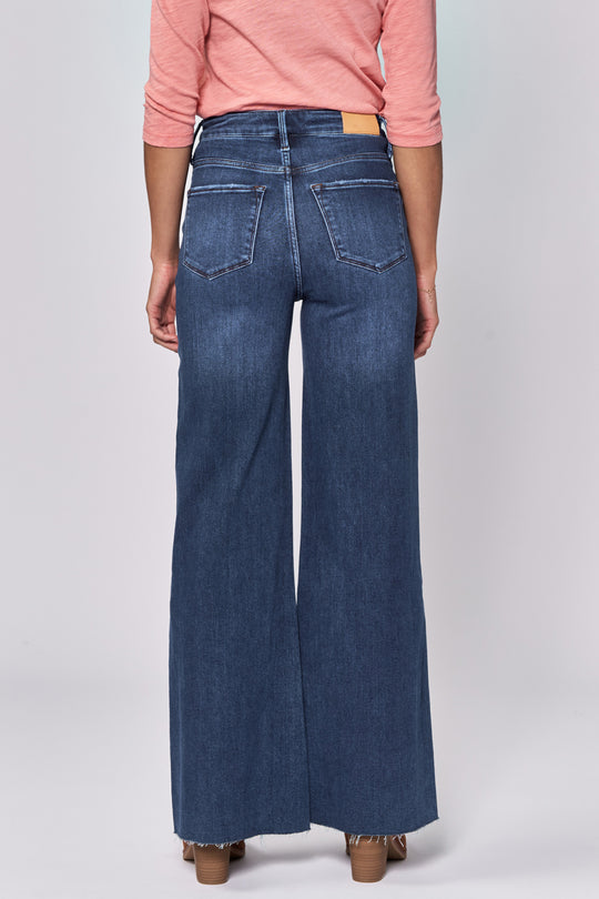 image of a female model wearing a FIONA HIGH RISE FULL INSEAM CUT OFF HEM JEANS STAR DEMAND DEAR JOHN DENIM 