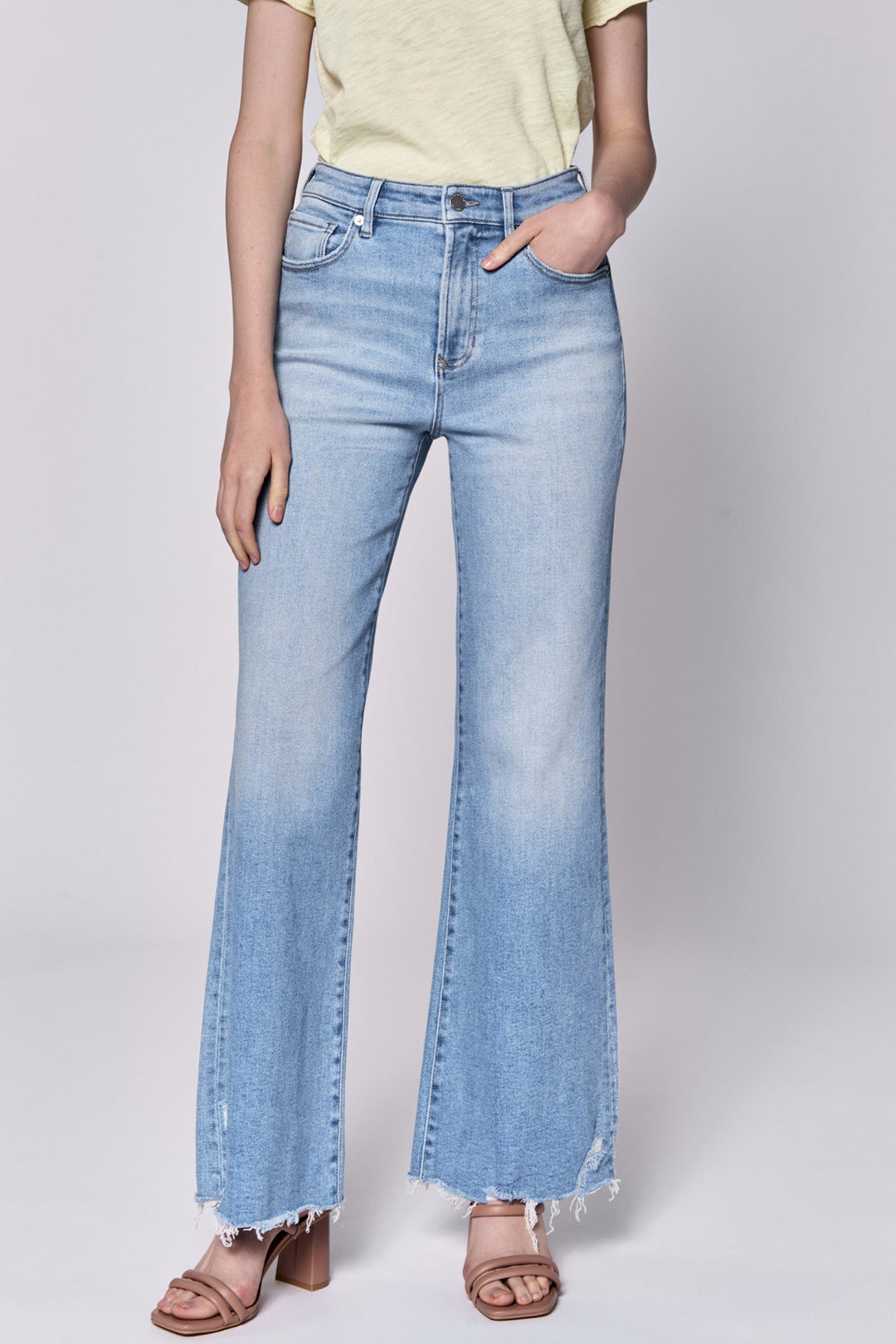 image of a female model wearing a FIONA HIGH RISE FULL INSEAM FRAY HEM JEANS SARASOTA DEAR JOHN DENIM 