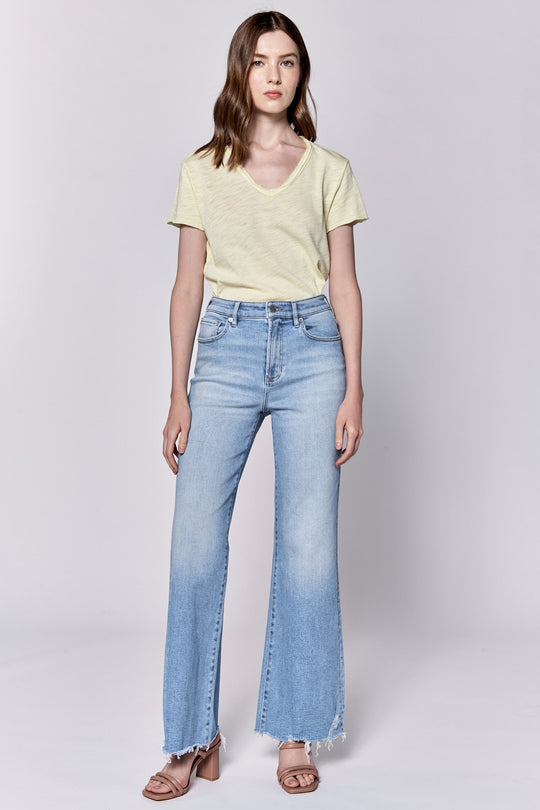 image of a female model wearing a FIONA HIGH RISE FULL INSEAM FRAY HEM JEANS SARASOTA DEAR JOHN DENIM 