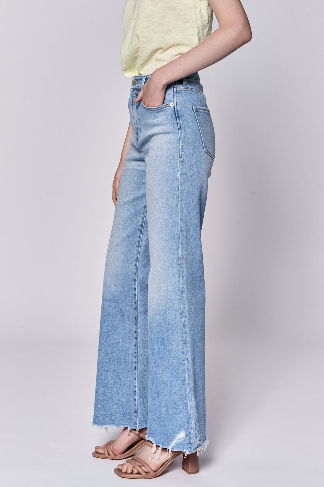 image of a female model wearing a FIONA HIGH RISE FULL INSEAM FRAY HEM JEANS SARASOTA DEAR JOHN DENIM 