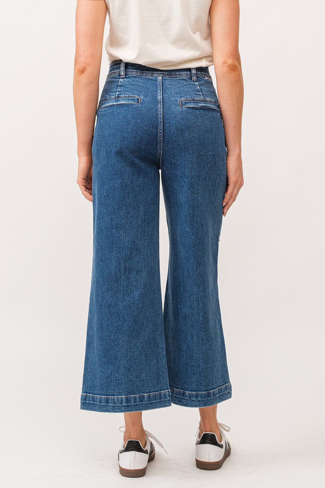 image of a female model wearing a AUDREY HIGH RISE EMBELLISHED CROPPED WIDE LEG JEANS DEAR JOHN DENIM 