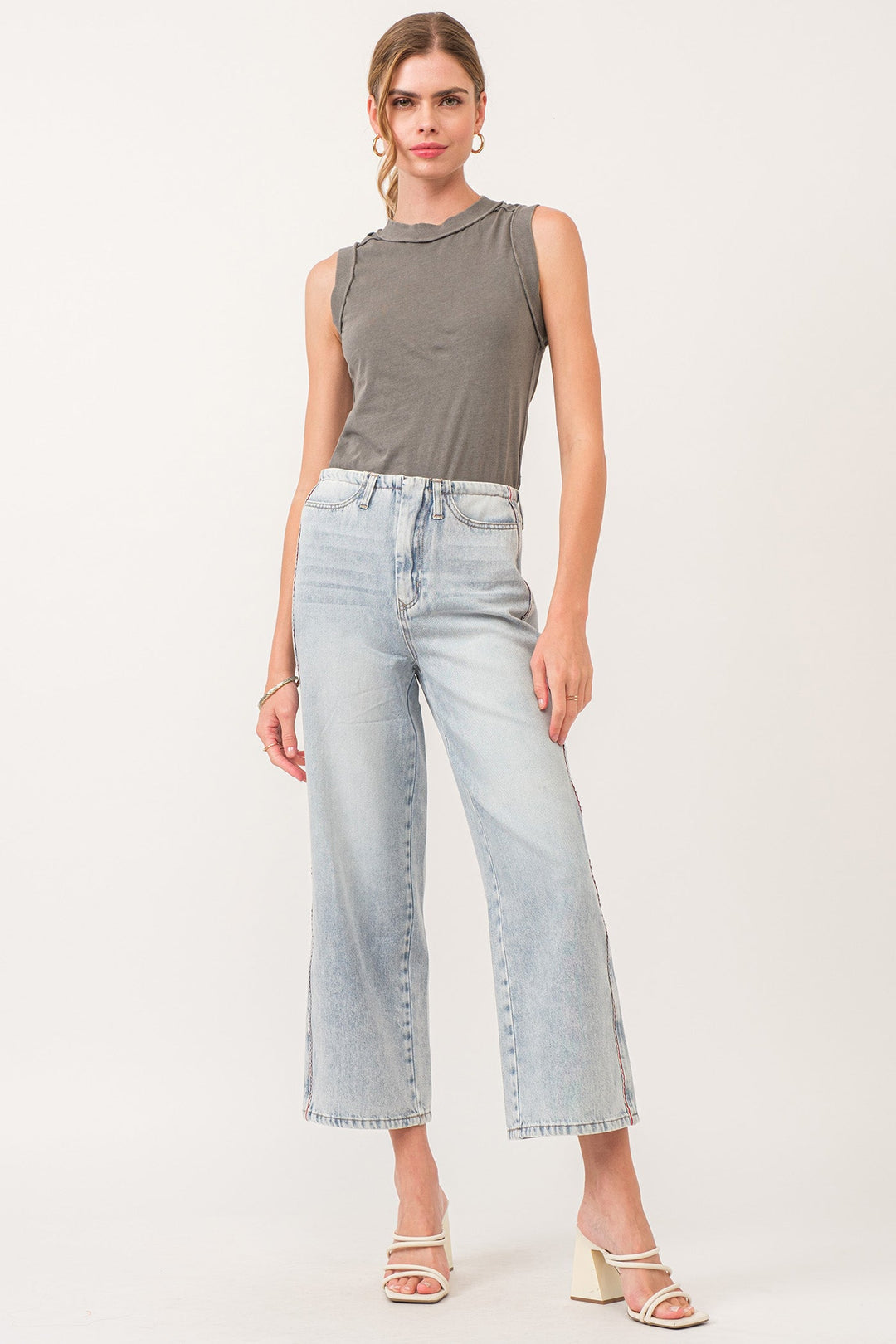image of a female model wearing a POLLY SUPER HIGH RISE CROPPED LOOSE STRAIGHT JEANS NAPLES DEAR JOHN DENIM 