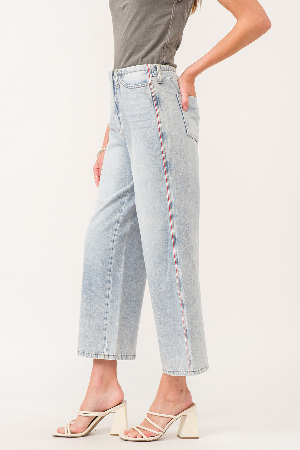 image of a female model wearing a POLLY SUPER HIGH RISE CROPPED LOOSE STRAIGHT JEANS NAPLES DEAR JOHN DENIM 