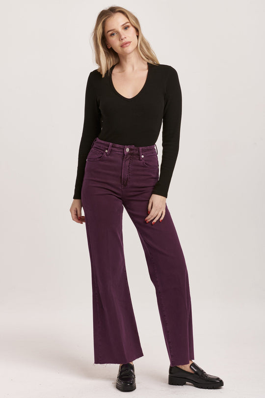 image of a female model wearing a FIONA HIGH RISE WIDE LEG JEANS MORSAKI PURPLE DEAR JOHN DENIM 