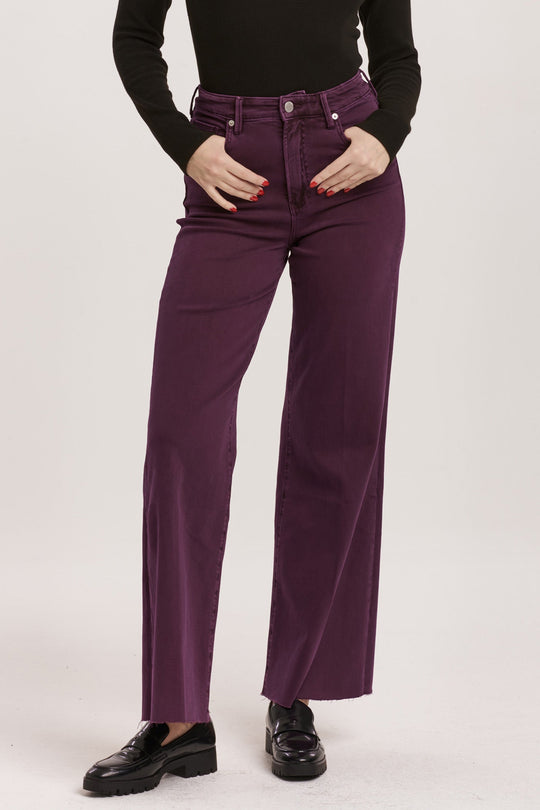 image of a female model wearing a FIONA HIGH RISE WIDE LEG JEANS MORSAKI PURPLE DEAR JOHN DENIM 