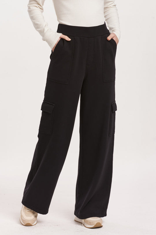 image of a female model wearing a BECCA HIGH RISE CARGO PANTS BLACK DEAR JOHN DENIM 