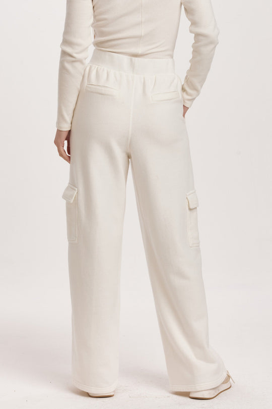 image of a female model wearing a BECCA HIGH RISE CARGO PANTS OFF WHITE DEAR JOHN DENIM 