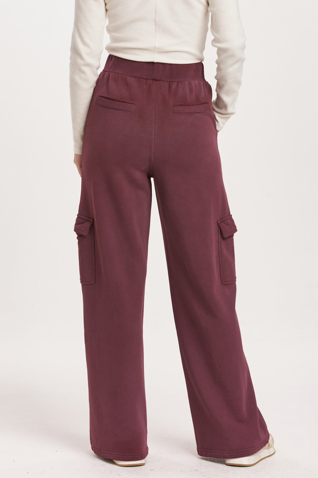 image of a female model wearing a BECCA HIGH RISE CARGO PANTS PLUM BERRY DEAR JOHN DENIM 