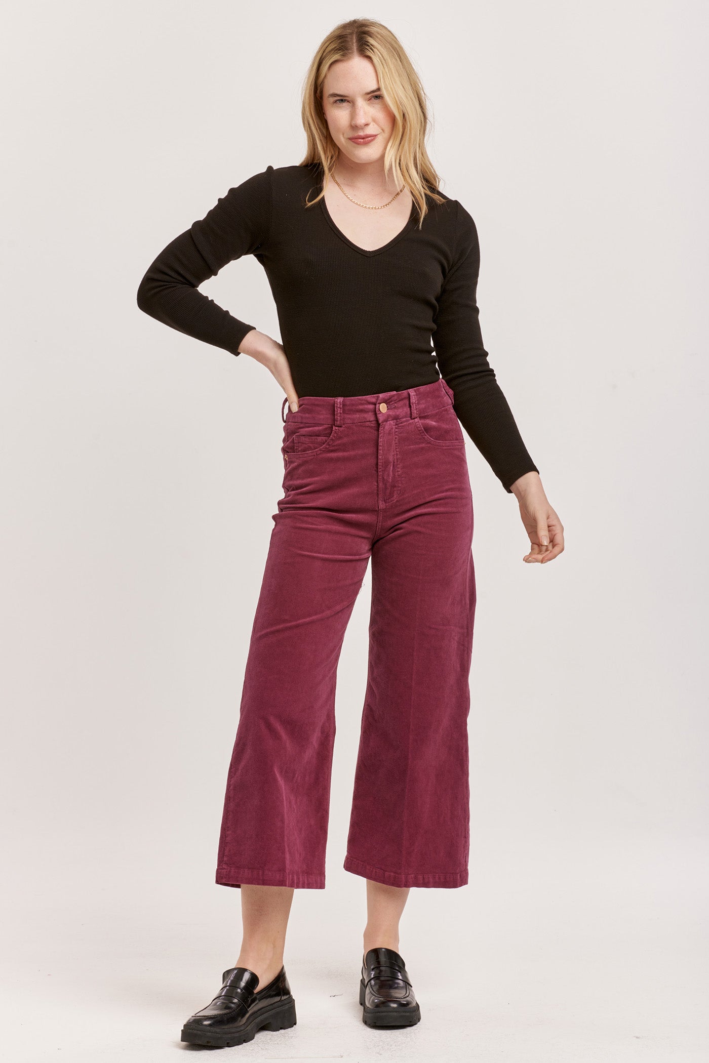 Corduroy cropped wide leg trousers hotsell