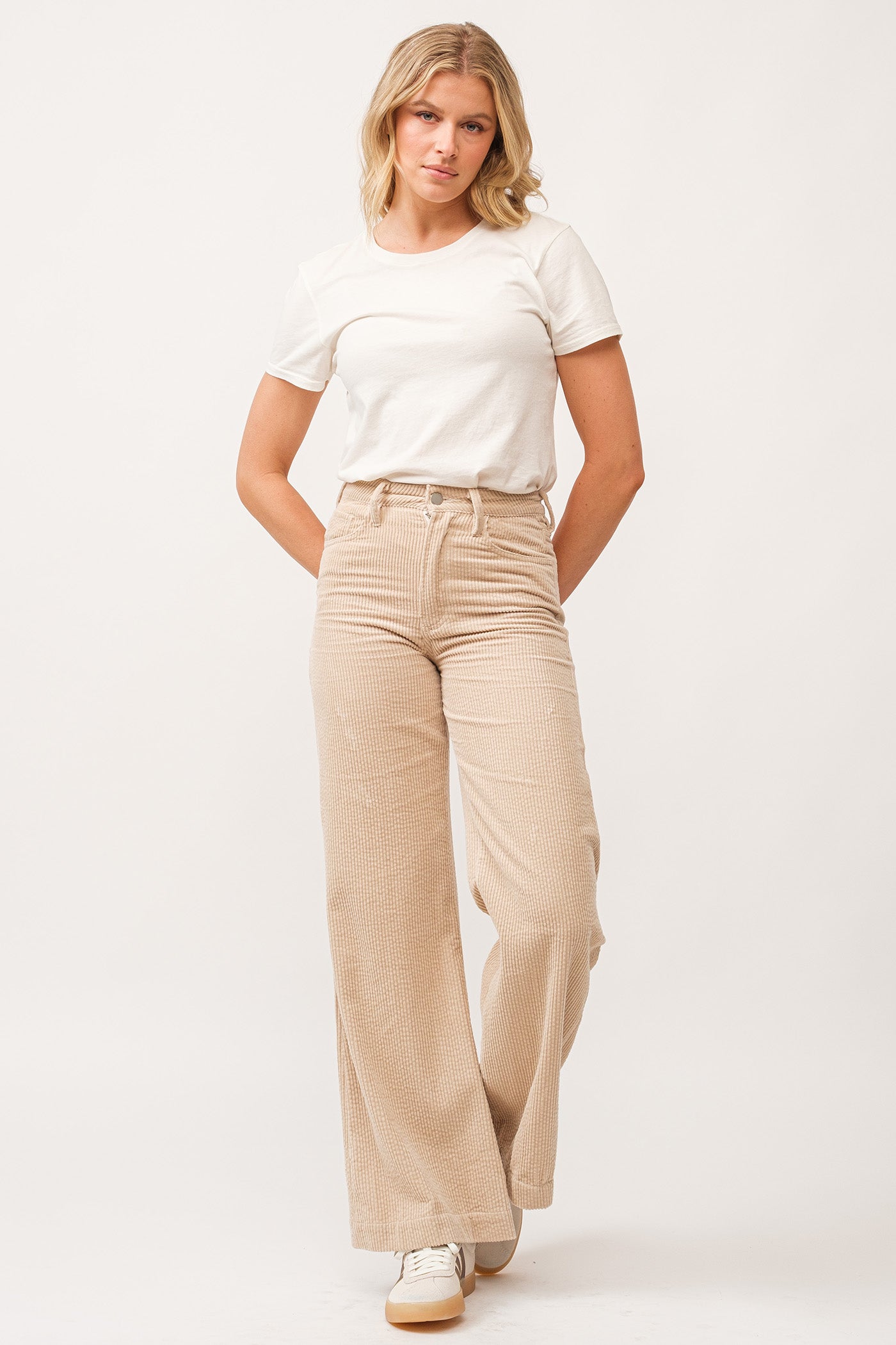 Cream high waisted wide leg pants best sale