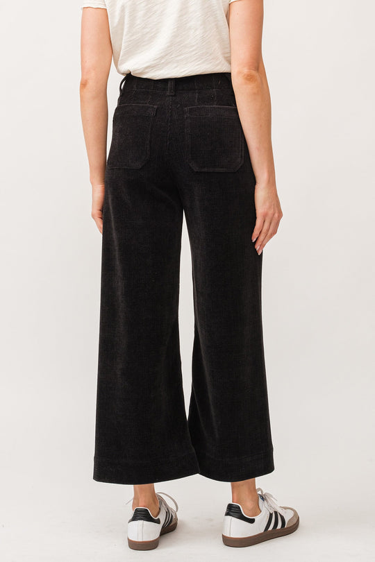 image of a female model wearing a AUDREY HIGH RISE FULL INSEAM PANTS BLACK CHENILLE DEAR JOHN DENIM 