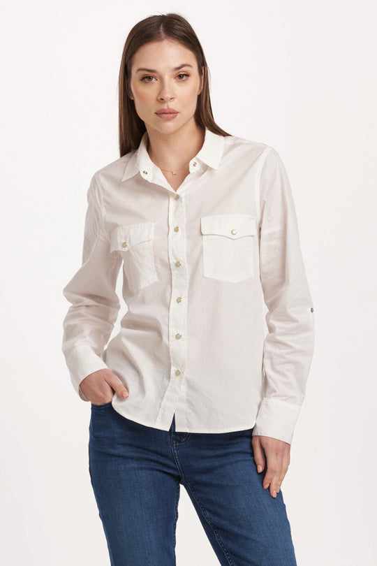 image of a female model wearing a STAR WESTERN SHIRT WHITE DEAR JOHN DENIM 