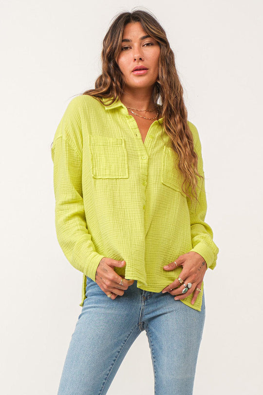 ARIANNA FRONT TIE SHIRT CYBER LIME GAUZE