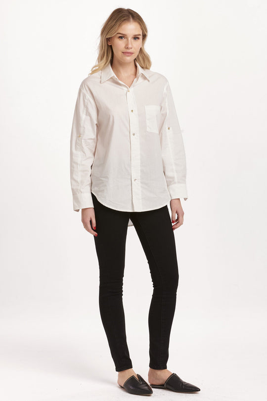 image of a female model wearing a LOLA OVERSIZED SHIRT WHITE DEAR JOHN DENIM 