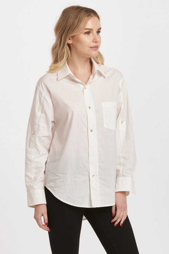 image of a female model wearing a LOLA OVERSIZED SHIRT WHITE DEAR JOHN DENIM 