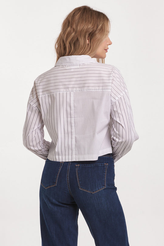 image of a female model wearing a ARIANNA CROPPED FRONT TIE SHIRT BLANK PAPER DEAR JOHN DENIM 