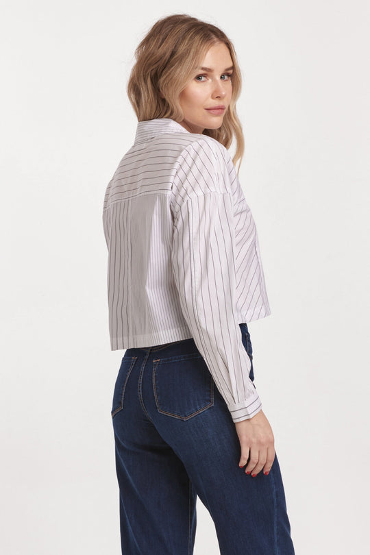 image of a female model wearing a ARIANNA CROPPED FRONT TIE SHIRT BLANK PAPER DEAR JOHN DENIM 