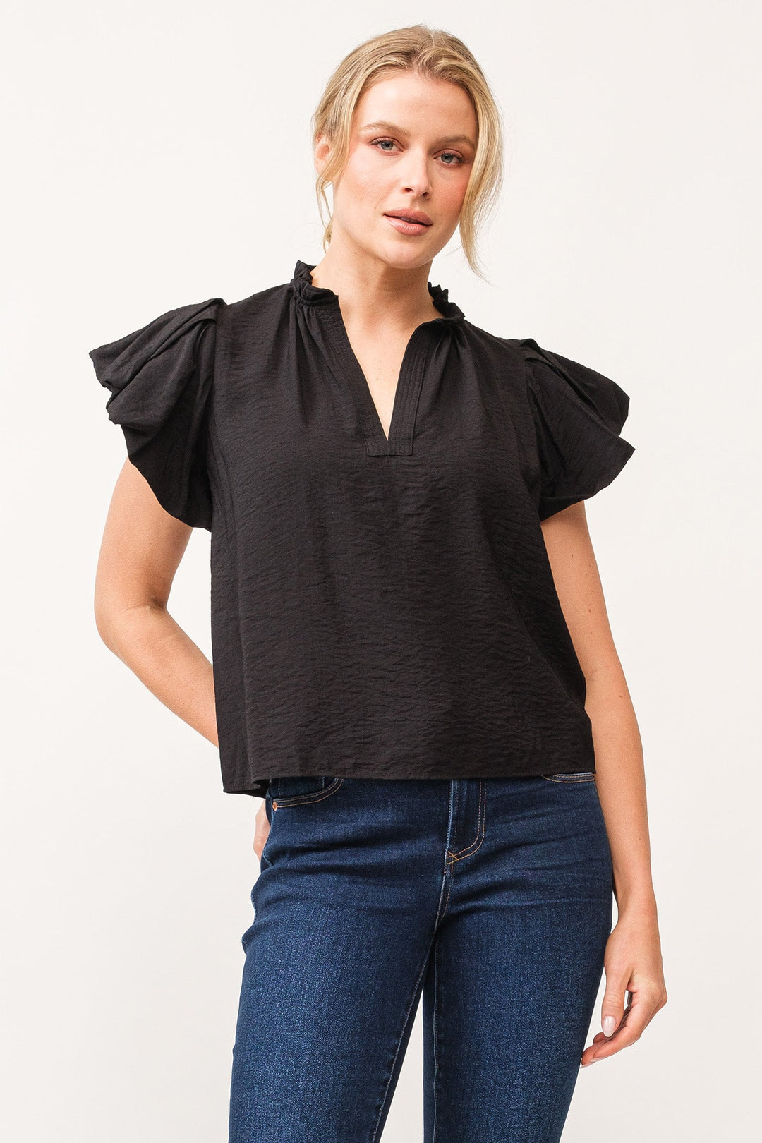 coraline-puff-sleeve-split-neck-top-black