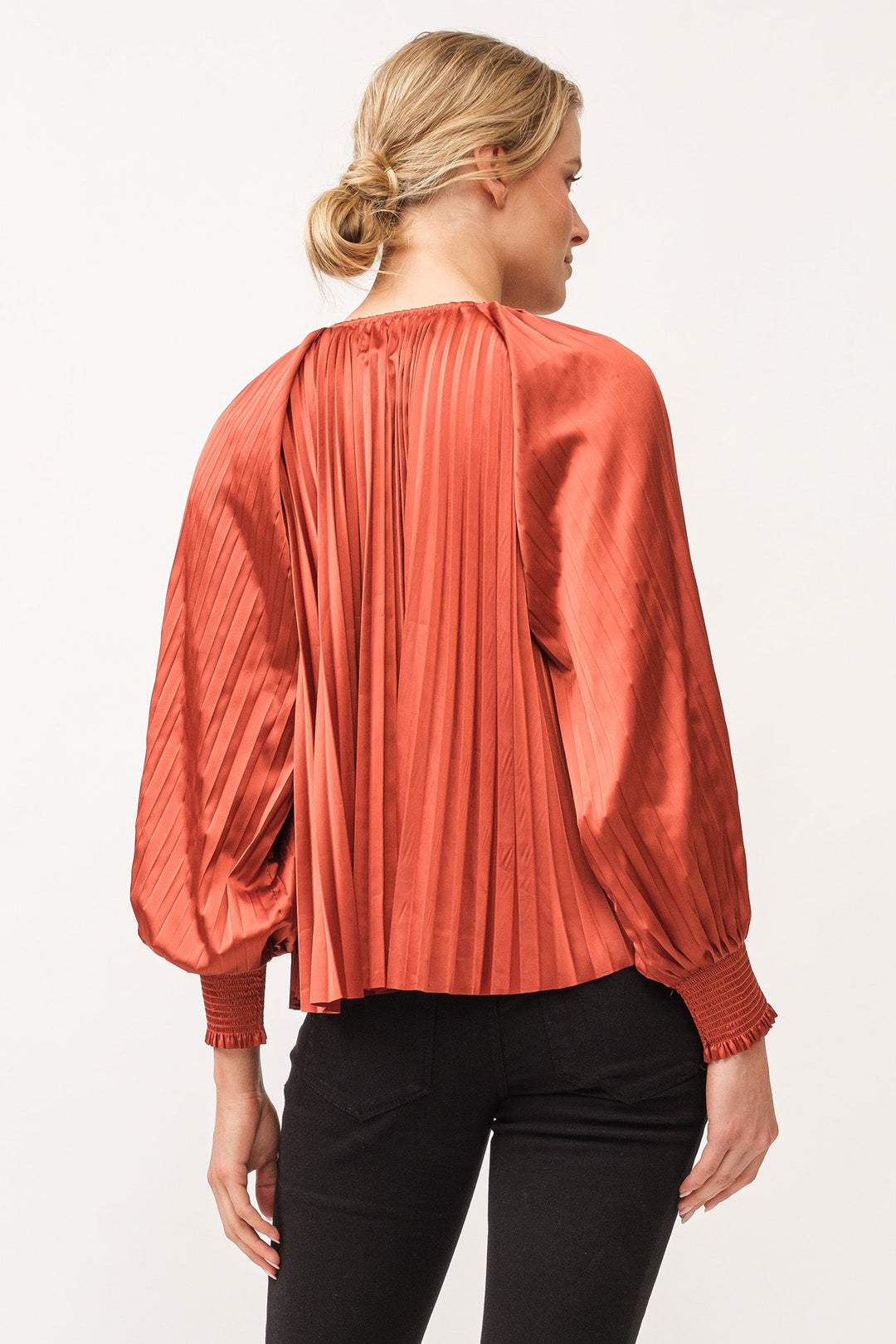 deletta-pleated-satin-ruched-cuff-top-cathay-spice