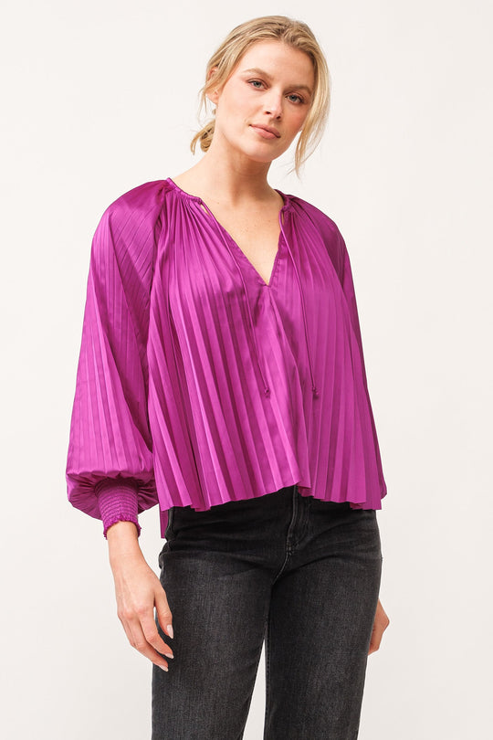 deletta-pleated-satin-ruched-cuff-top-dahila-mauve