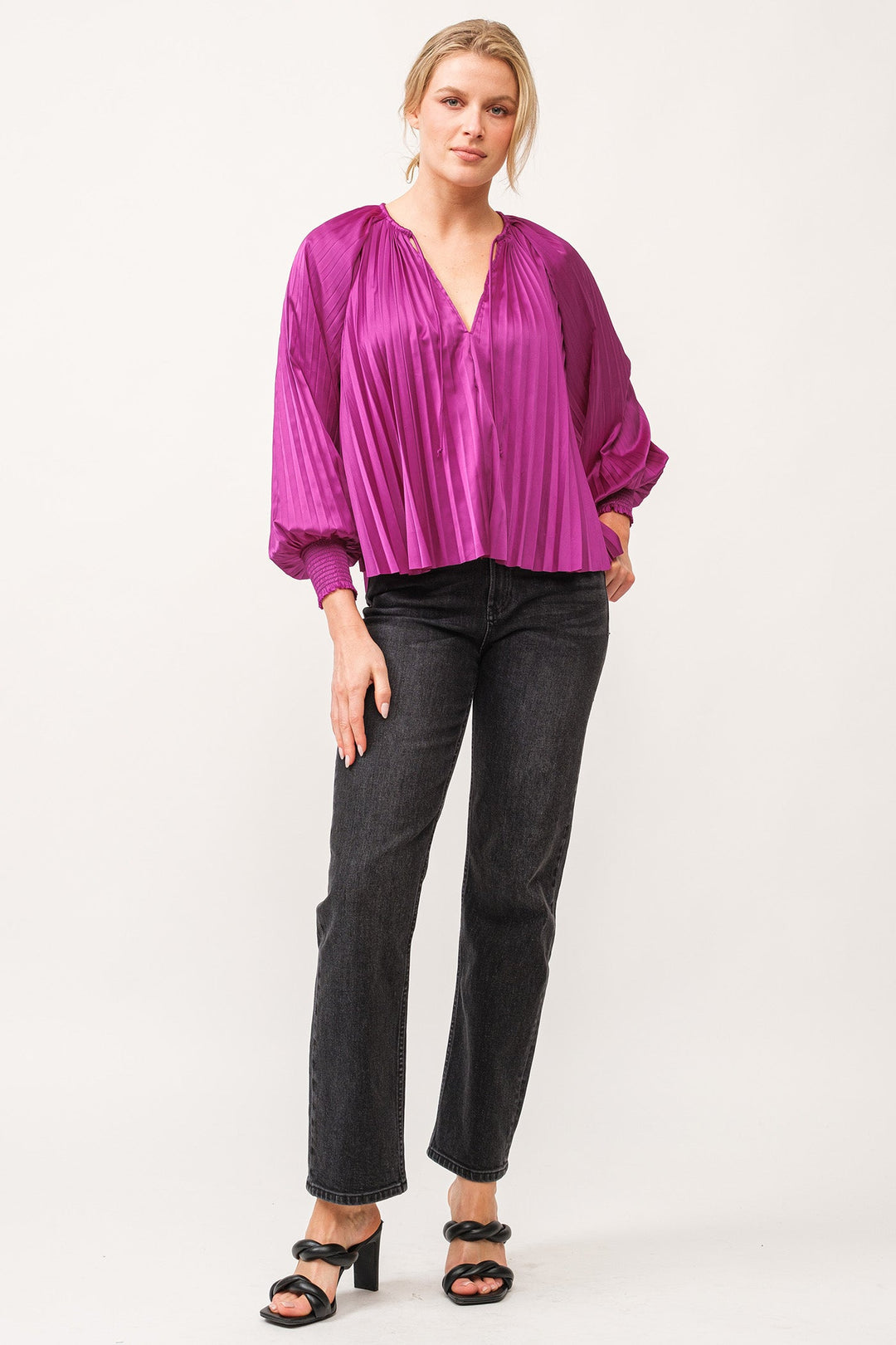 deletta-pleated-satin-ruched-cuff-top-dahila-mauve