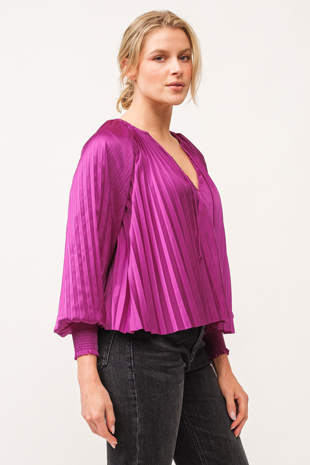 deletta-pleated-satin-ruched-cuff-top-dahila-mauve