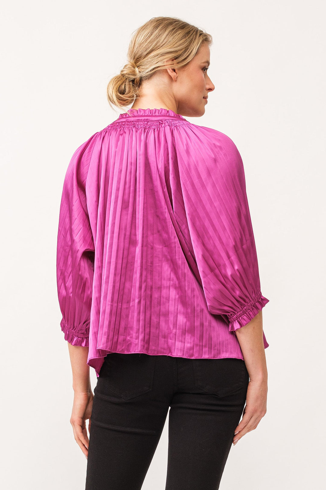 anais-ruched-neck-3/4-sleeve-pleated-top-dahila-mauve